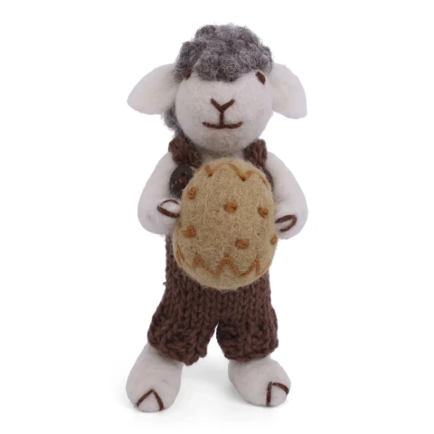 Filcowa ozdoba Grey Sheep with Brown Pants & Egg with String En Gry & Sif