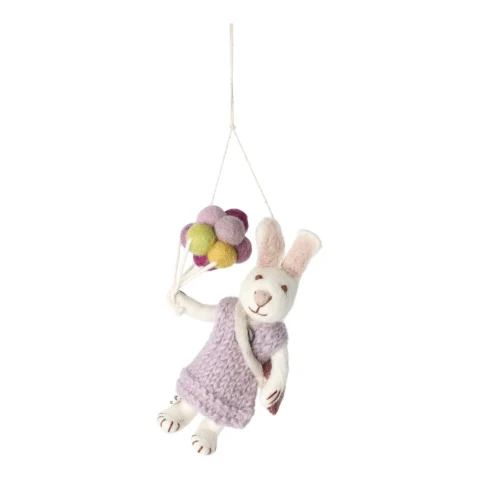 Filcowa ozdoba White Bunny Girl with Lavender Dress and Balloons En Gry & Sif