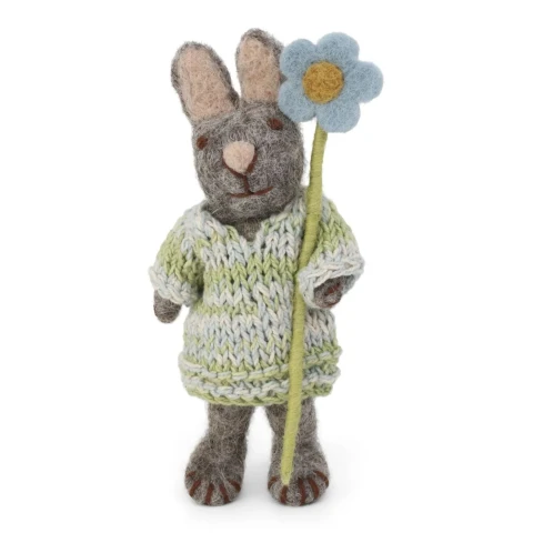 Filcowa ozdoba Grey Bunny with Dress & Blue Anemone with String En Gry & Sif