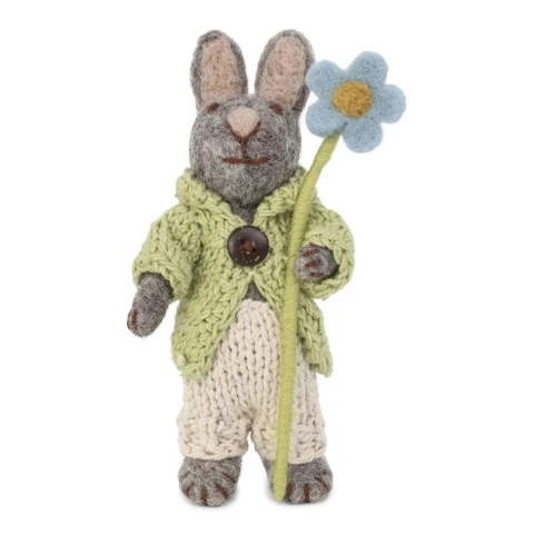 Filcowa ozdoba Grey Bunny w/Jacket, Pants & Blue Anemone En Gry & Sif