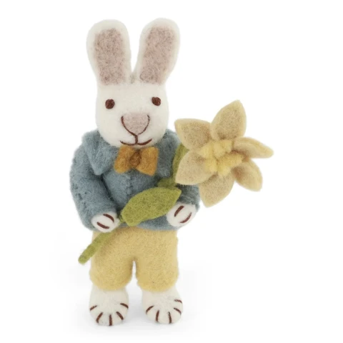 Filcowa ozdoba White Bunny with Blue Jacket & Daffodil En Gry & Sif