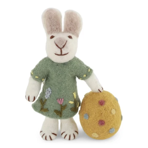 Filcowa ozdoba White Bunny with Green Dress & Big Egg En Gry & Sif