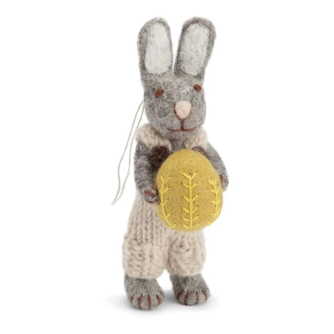 Filcowa ozdoba Grey Bunny with Light Grey Pants and Yellow Egg En Gry & Sif