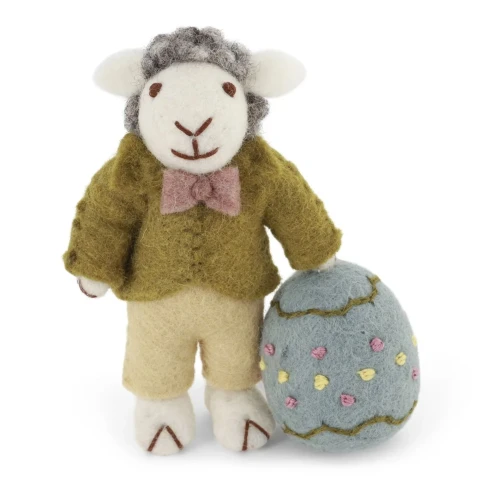 Filcowa ozdoba Grey Sheep with Dark Green Jacket & Big Egg En Gry & Sif