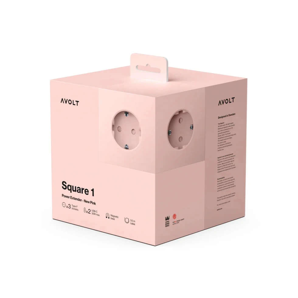 Listwa elektryczna Square 1 2xUSB-C 1,8m Old Pink Avolt