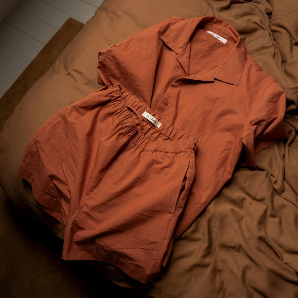 Piżama koszula z krótkim rękawem Vintage percale Brick take a NAP