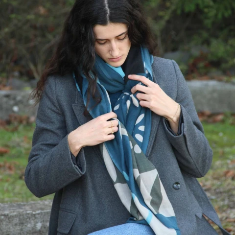Szal wełniany Oasis Bleu Blue XL Les Belles Vagabondes
