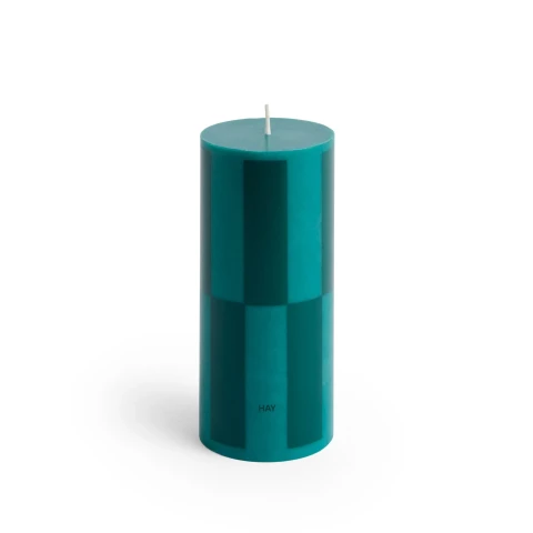 Świeca Column Candle S Green with dark green large check HAY