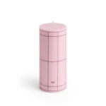 Świeca Column Candle S Light pink with bordeaux grids HAY