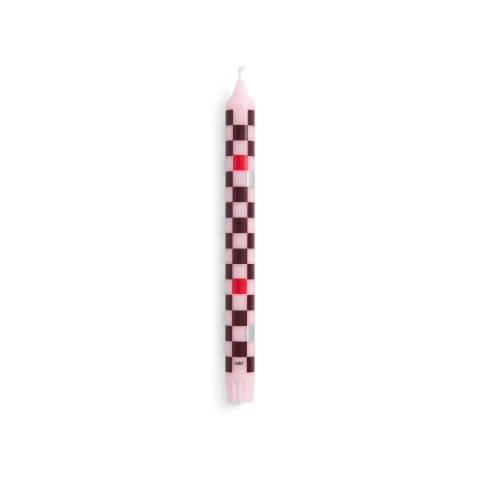 Świeca Pattern Light pink, bordeaux, red and silver checks HAY