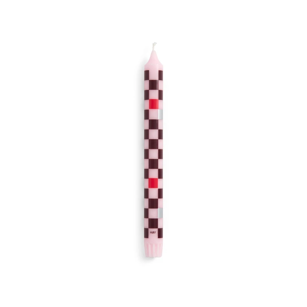 Świeca Pattern Light pink, bordeaux, red and silver checks HAY