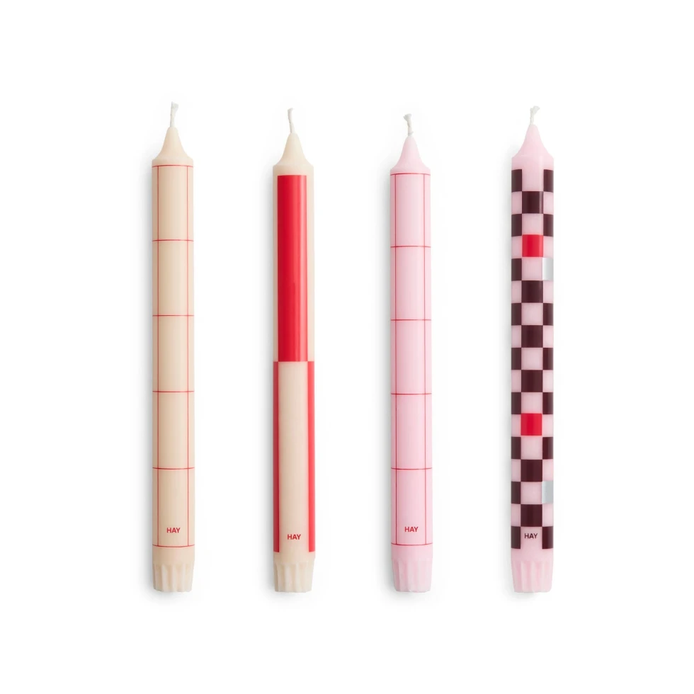 Świeca Pattern Candle Off white with red grid check HAY