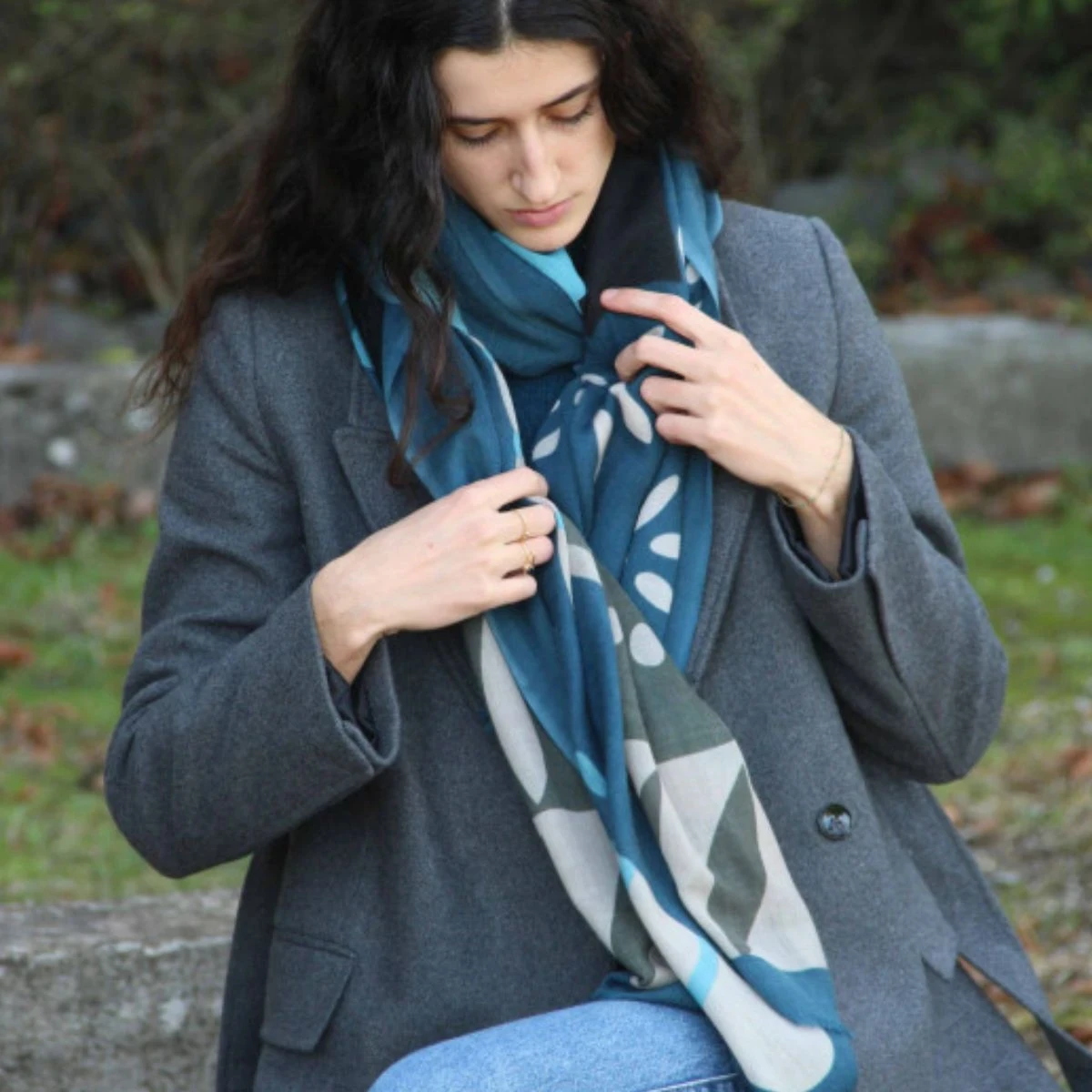 Szal wełniany XL Oasis Bleu Blue Szal wełniany XL Oasis Bleu Blue