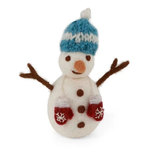 Ozdoba filcowa Snowman with Light Blue Hat & Mittens