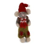 Ozdoba filcowa Small Grey Boy Mouse with Green Pants & Backpack
