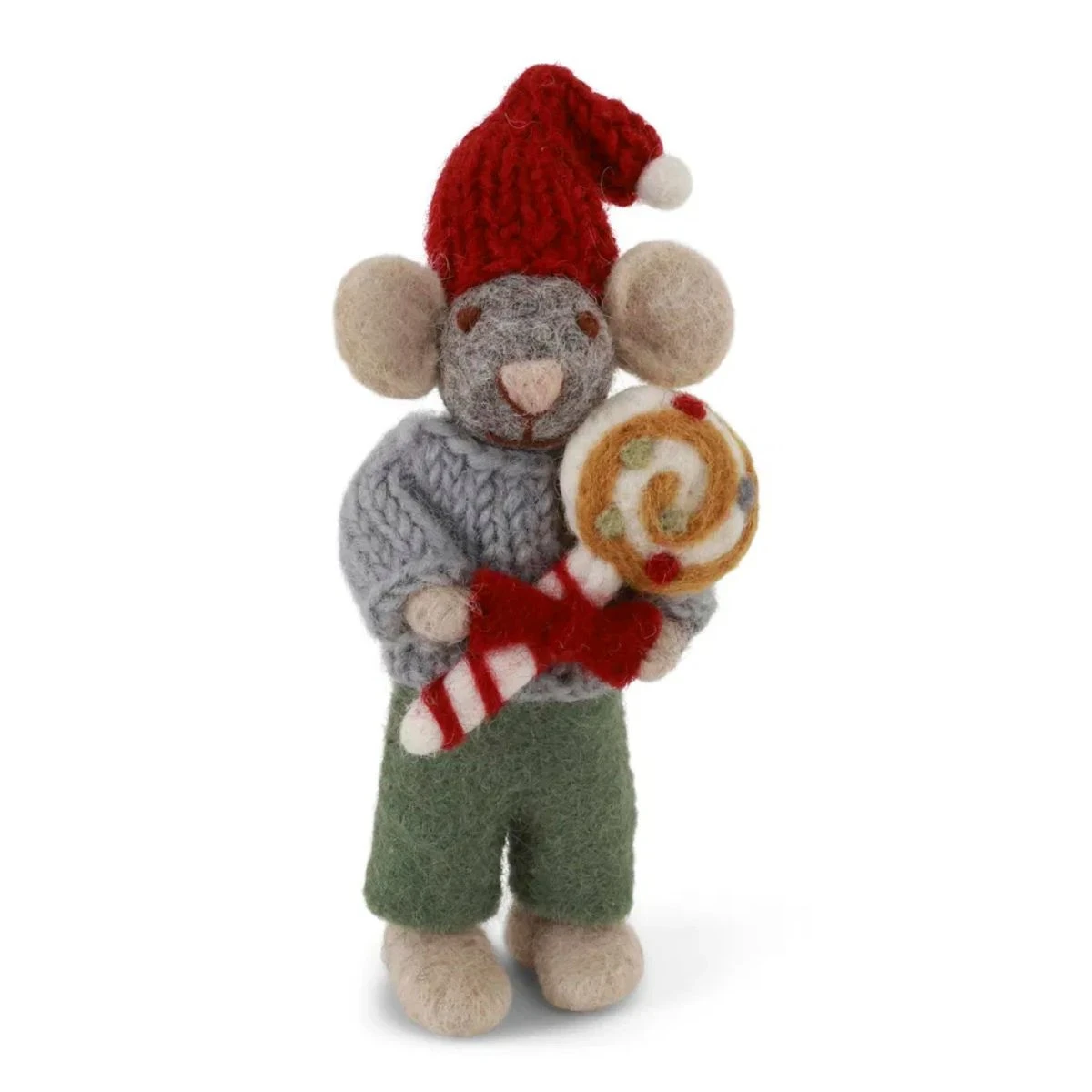 Ozdoba filcowa Small Grey Boy Mouse with Christmas Candy