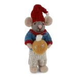 Ozdoba filcowa Small Grey Boy Mouse wih Chrismas Bauble