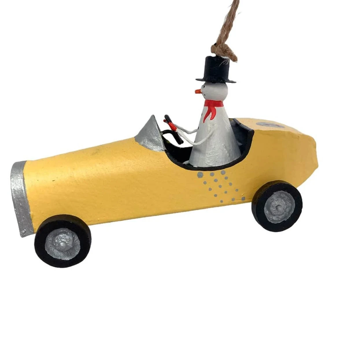 Ozdoba Snowman In Yellow Sport Car