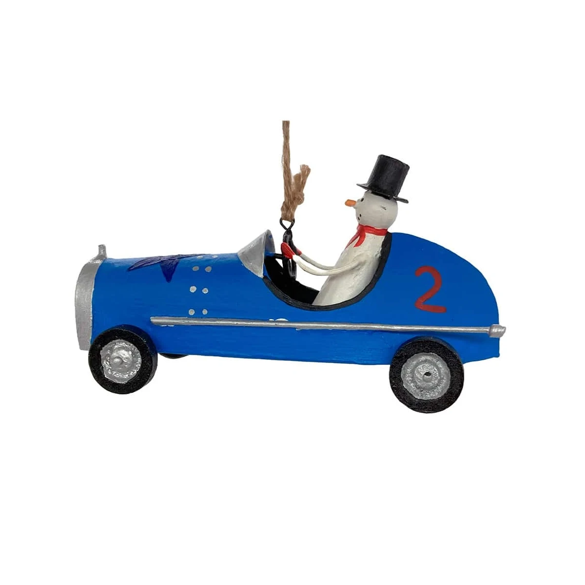 Ozdoba Snowman In Blue Sport Car