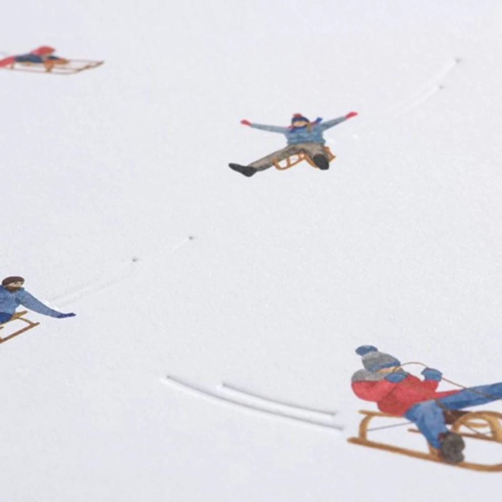 Kartka świąteczna Traces in the snow Sledding hill
