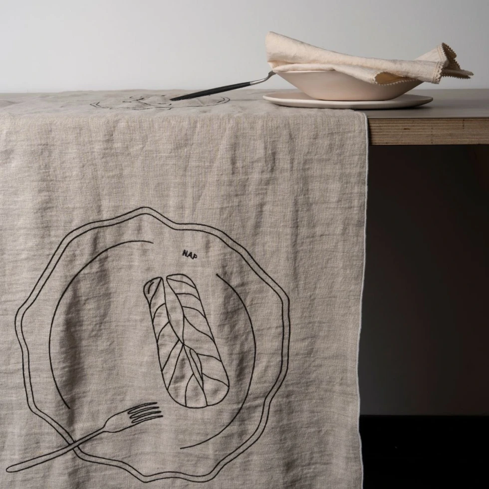 Bieżnik z haftem Festive Season, natural/off white, 50x180cm