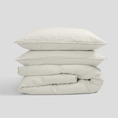 Komplet pościeli lniano-bawełnianej Moldura Off White