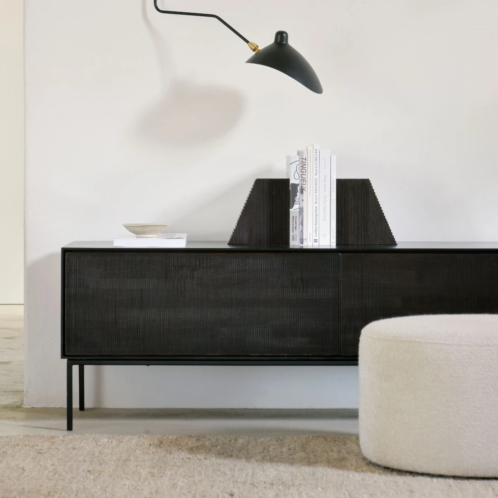 Szafka pod TV Grooves 162 cm tekowa czarna