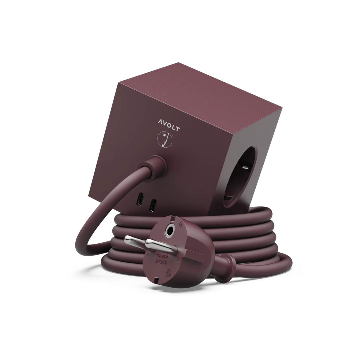 Listwa elektryczna Square 1 2xUSB-C 1,8m Mulberry Red