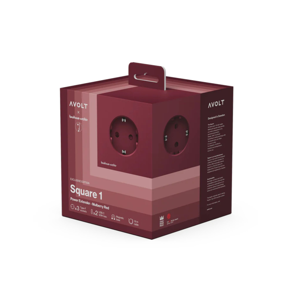Listwa elektryczna Square 1 2xUSB-C 1,8m Mulberry Red