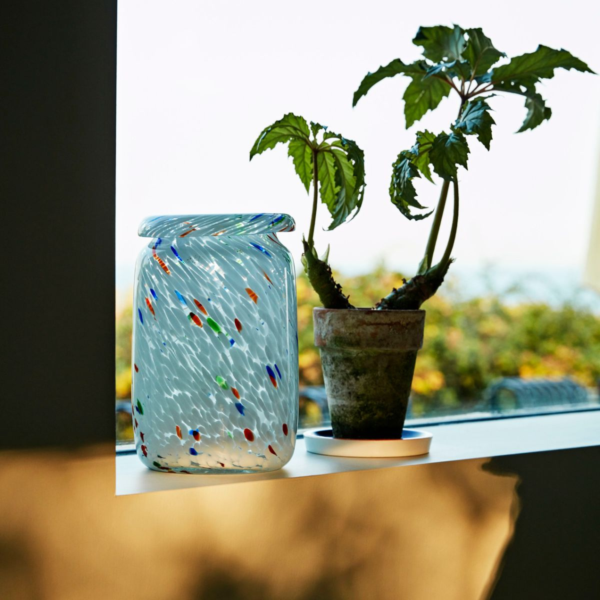 Wazon Splash Vase Roll Neck Medium White Dot