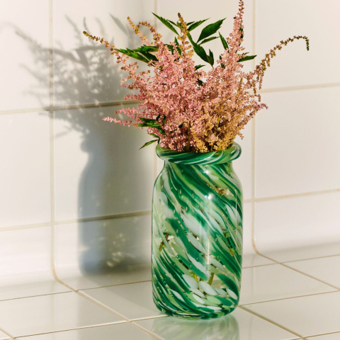 Wazon Splash Vase Roll Neck Small Green Swirl