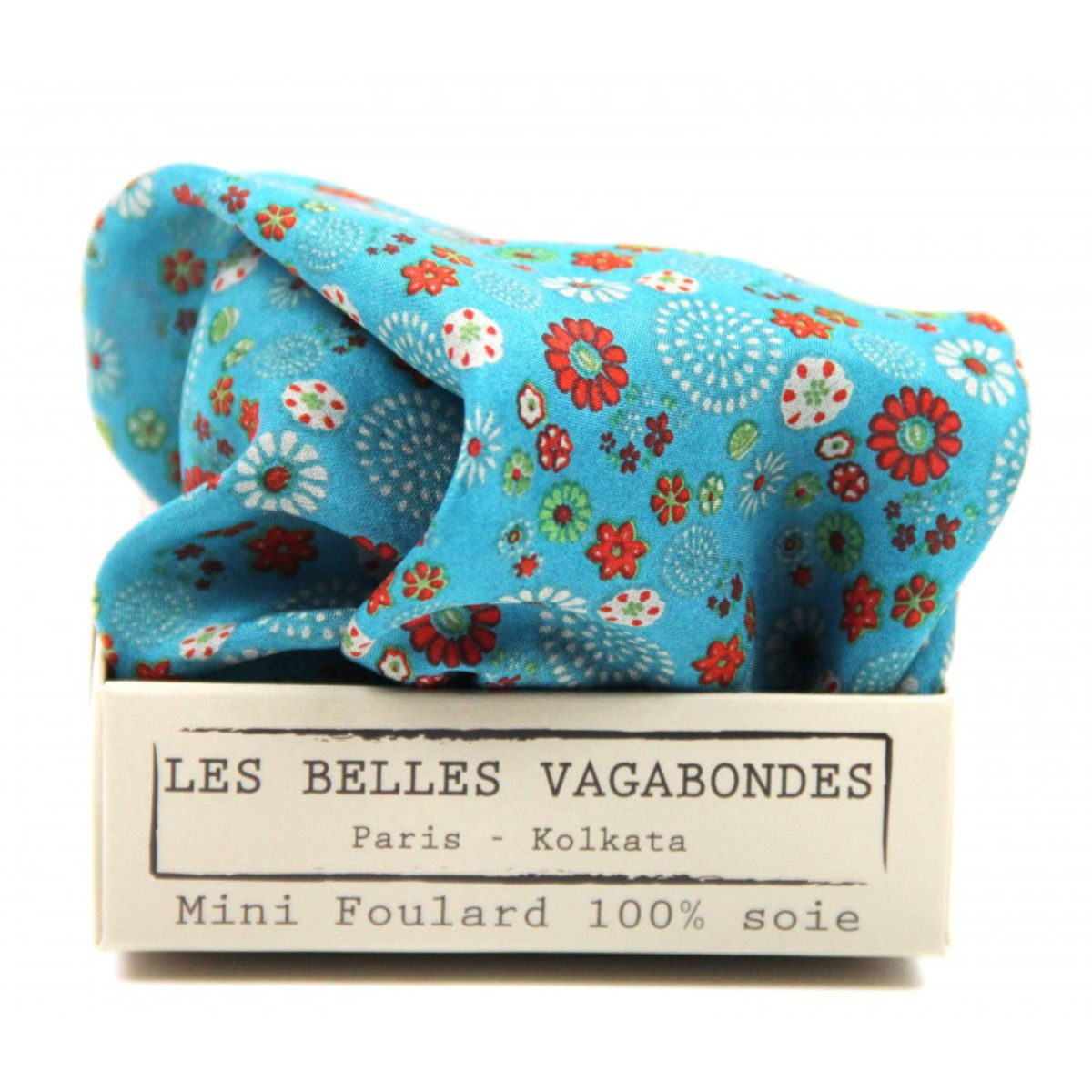 Apaszka jedwabna Mini Foulard Peace and Love Fuchsia Les Belles Vagabondes