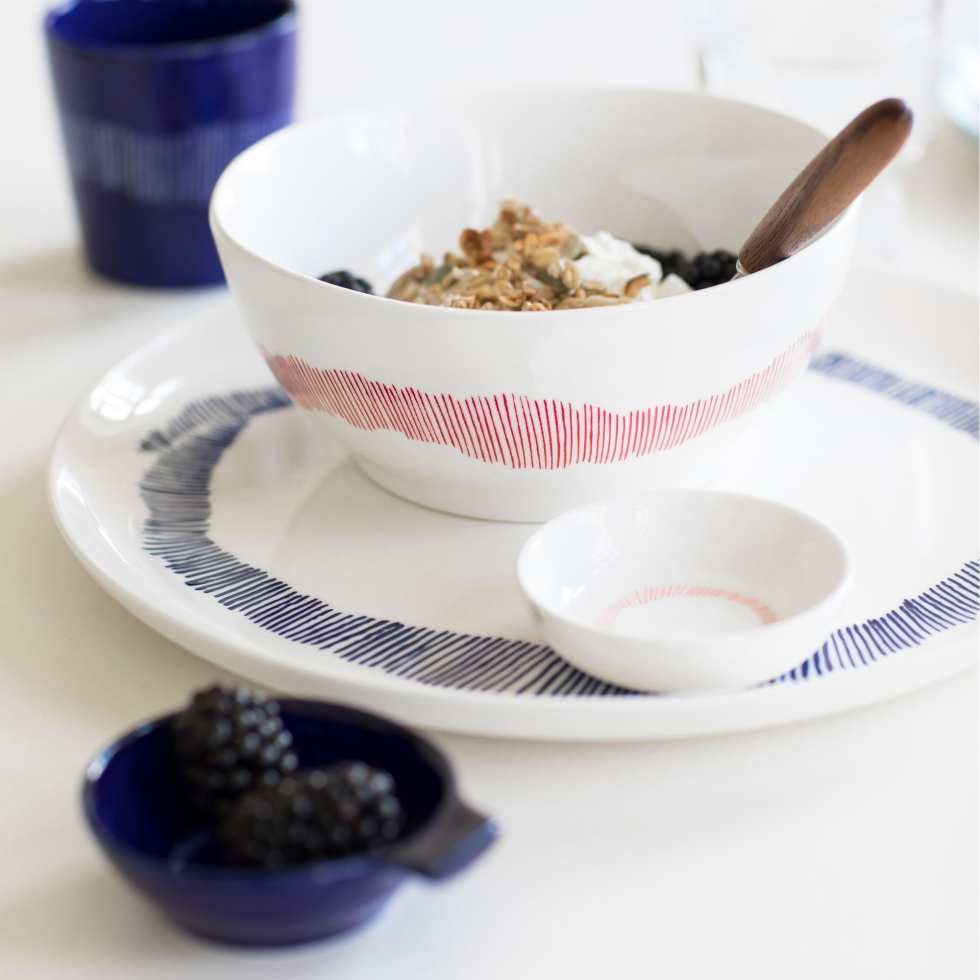 Talerz S White Swirl - Stripes Blue Feast