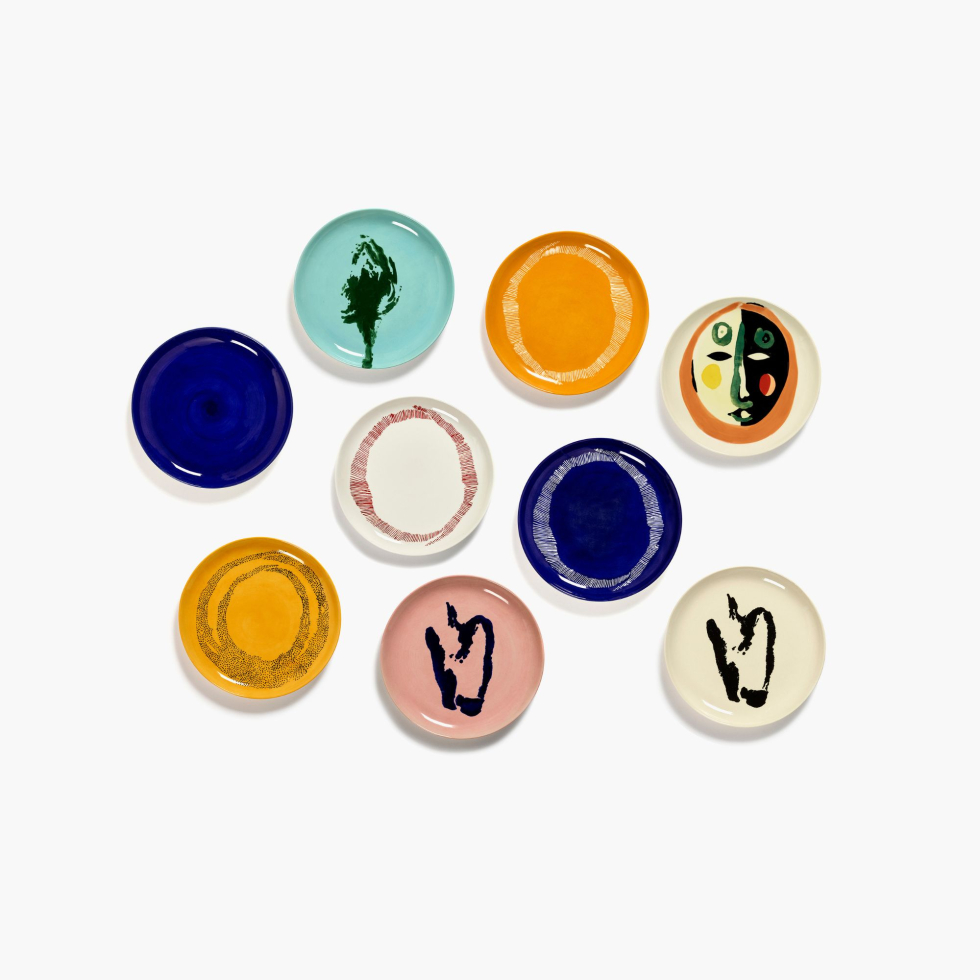 Talerz L Feast Dark Blue-Stripes White