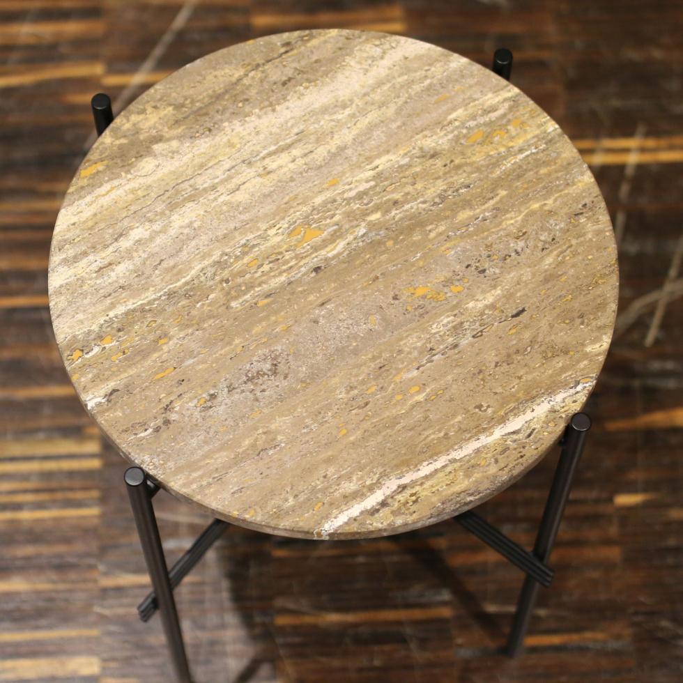 Stolik kawowy TS Ø40 Vibrant Grey Travertine Classic Black