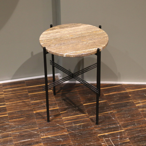 Stolik kawowy TS Ø40 Vibrant Grey Travertine Classic Black