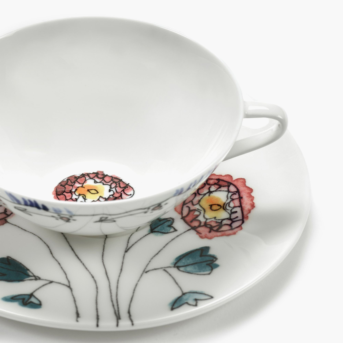 Filiżanka ze spodkiem low Midnight Flowers by Marni Anemone milk