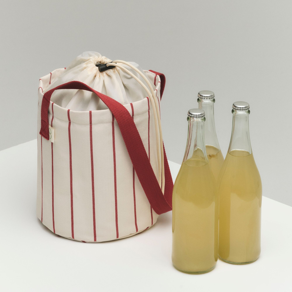 Outdoor Market Torba na butelki Beige Red Stripe