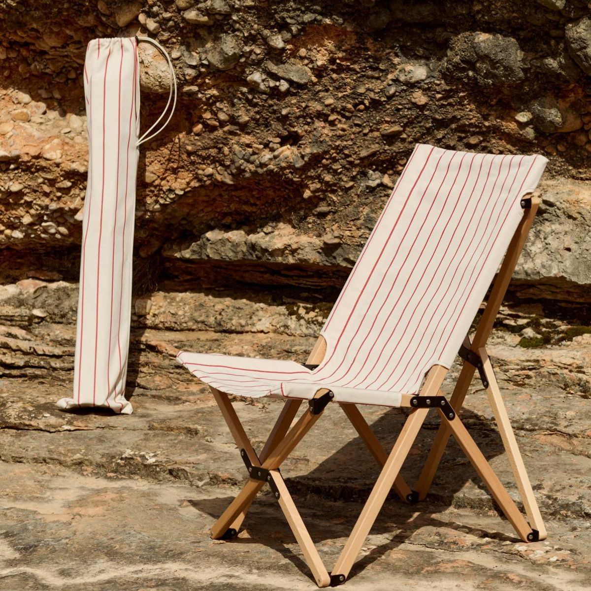 Leżak składany Beige Red Stripe Outdoor Market