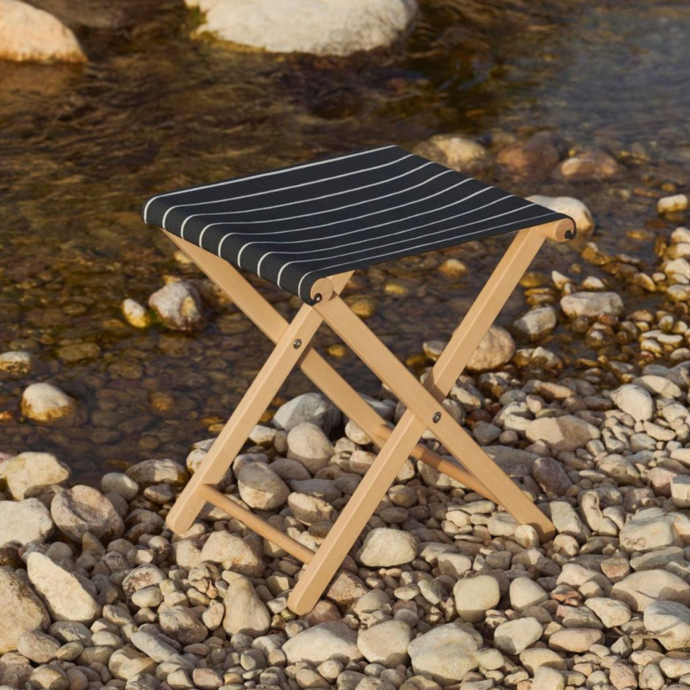 Outdoor Market Stołek składany Black Beige Stripe