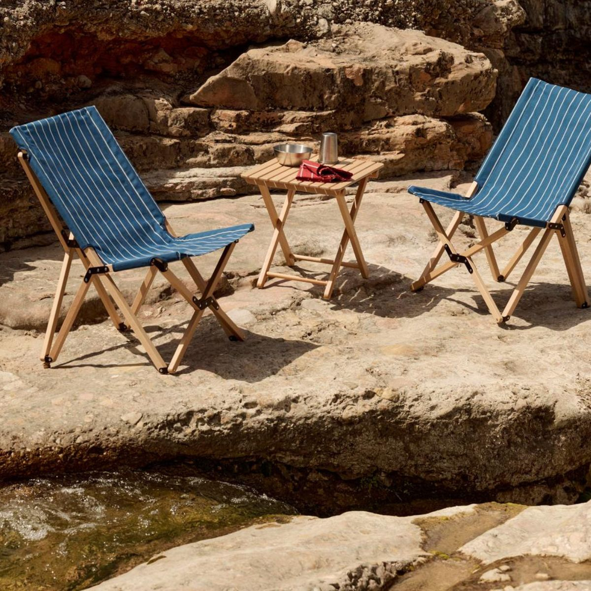 Outdoor Market Leżak składany Blue Beige Stripe