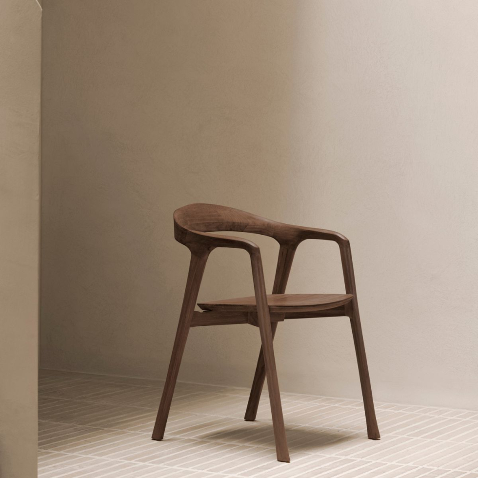 Krzesło z podłokietnikami tekowe Bok brązowe