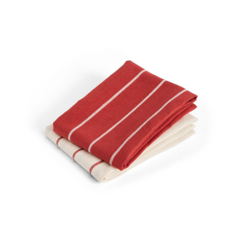 Zestaw ręczników kuchennych Outdoor Market  Beige with red stripe
