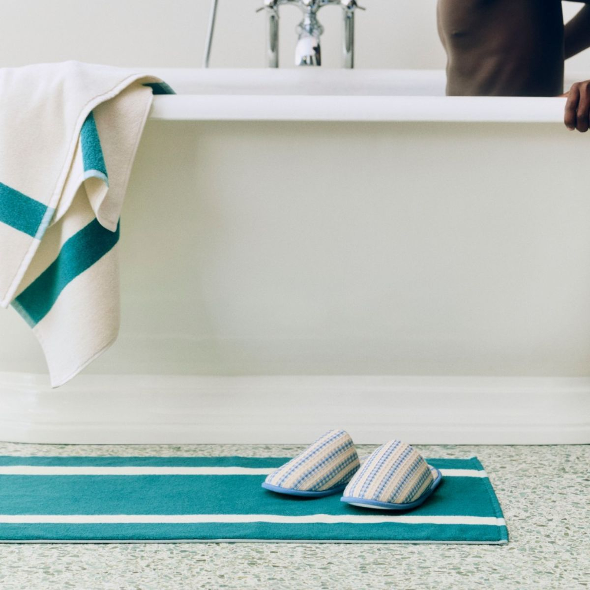 Kapcie Waffle Slippers Stripe Dusty Blue