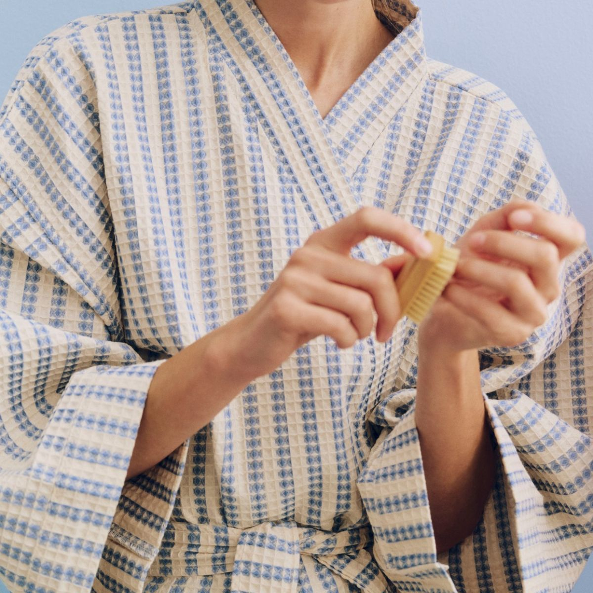 Szlafrok Waffle Bathrobe Dusty Blue