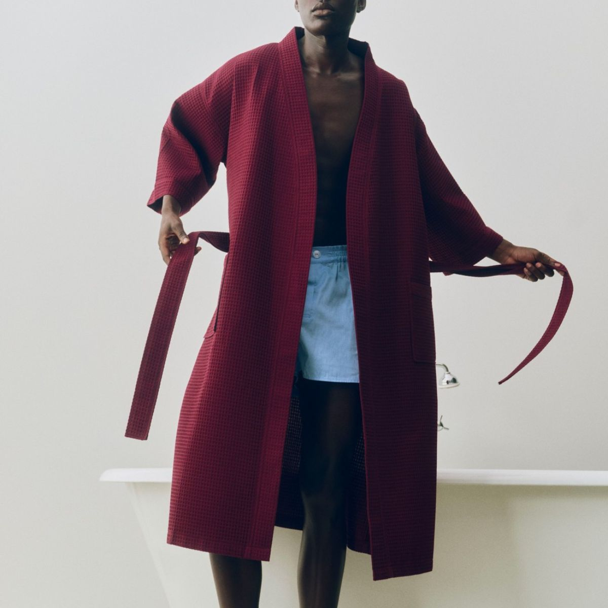 Szlafrok Waffle Bathrobe Burgundy