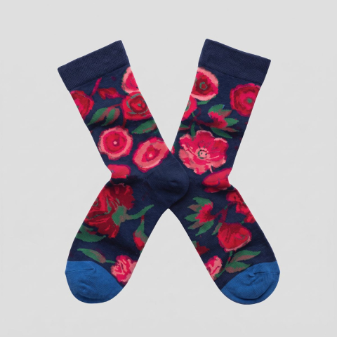 Skarpetki Krótkie  Fleurs Bleu Foncé