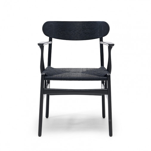 Drewniane krzesło CH26 Carl Hansen & Søn, czarne siedzisko