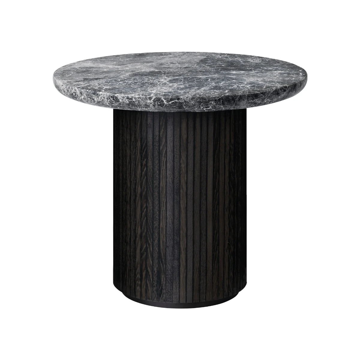 Stolik wysoki Moon Ø60 Gubi z marmurowym blatem na drewnianej podstawie