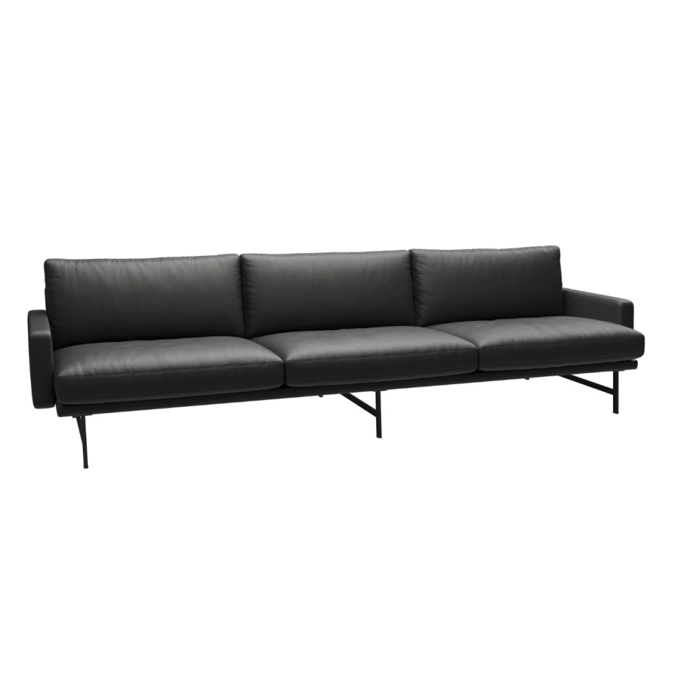 szeroka Sofa Lissoni Fritz Hansen tapicerowana czarną skórą